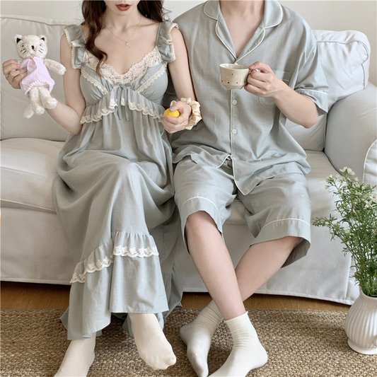 Baby Cotton Bubble Gauze Home Wear - Simple Pastoral Style Couple's Version