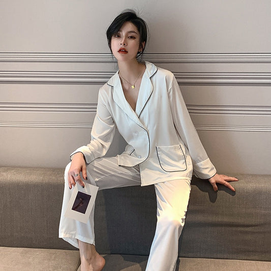 [Women] Classic Ice Silk Minimalist Couple Pajamas