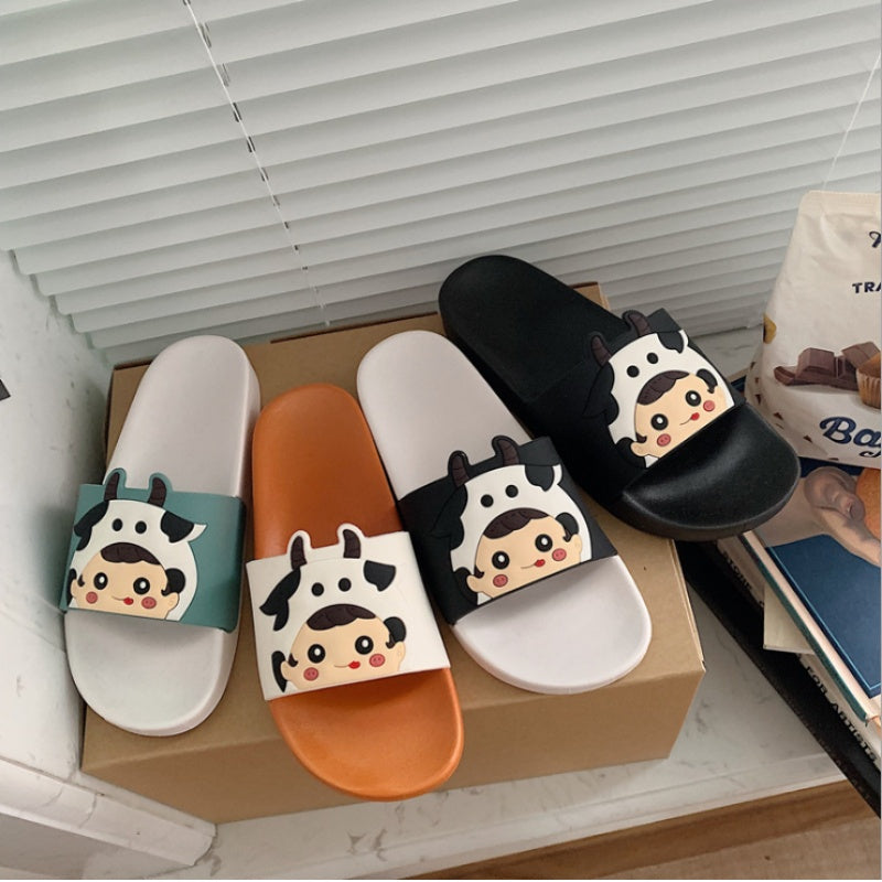 Waterproof Super Soft Slippers Cute Cow Black