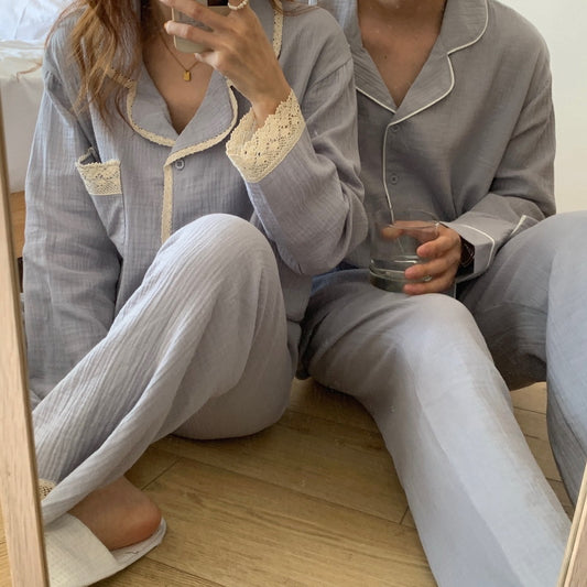 [Cotton And Linen] Lace Decoration Pajamas Couple Outfit