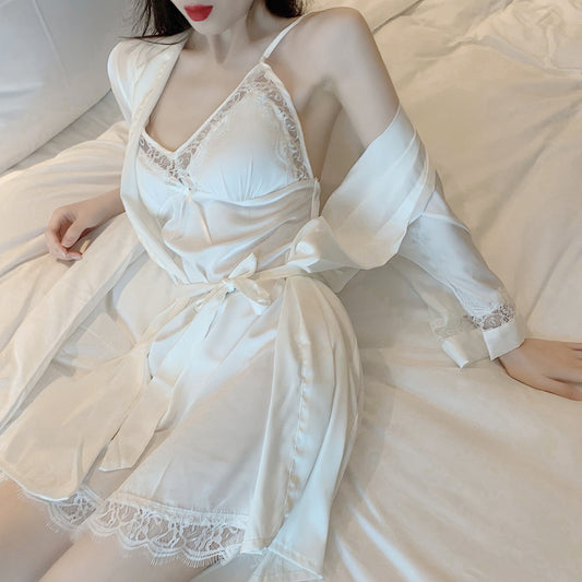 [Ice Silk] Lace Nightdress Nightgown Set