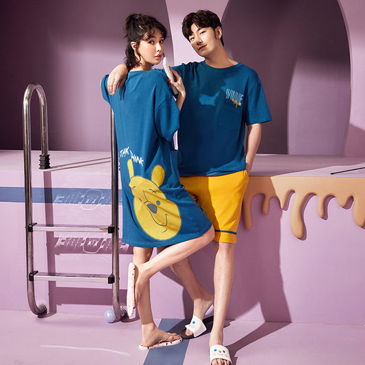 Couple Style Blue Winnie The Pooh Pajamas