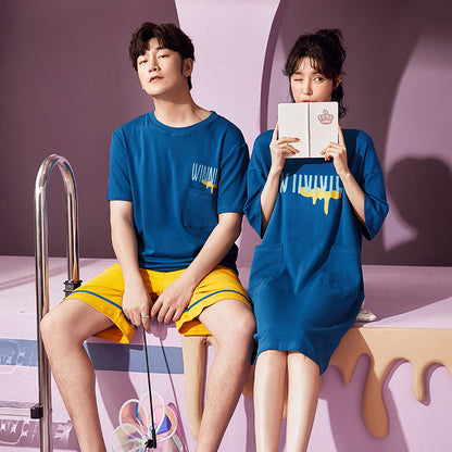 Couple Style Blue Winnie The Pooh Pajamas