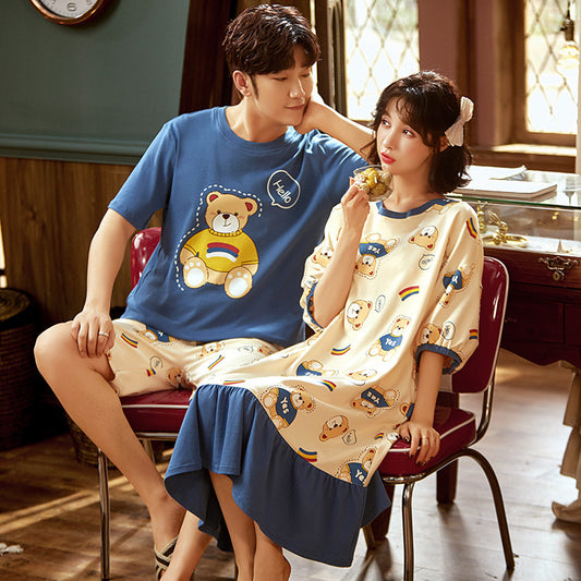 Hello Bear Couple Pajamas Summer Cotton