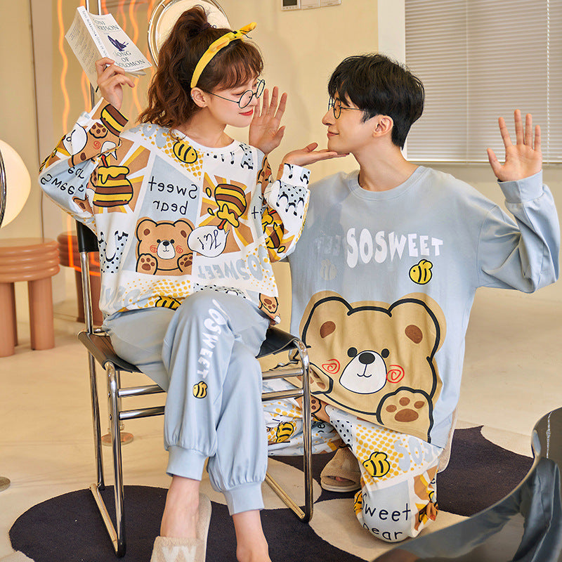 Cute Cartoon Couple\'S Pure Cotton Pajamas