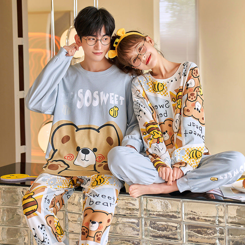 Cute Cartoon Couple\'S Pure Cotton Pajamas