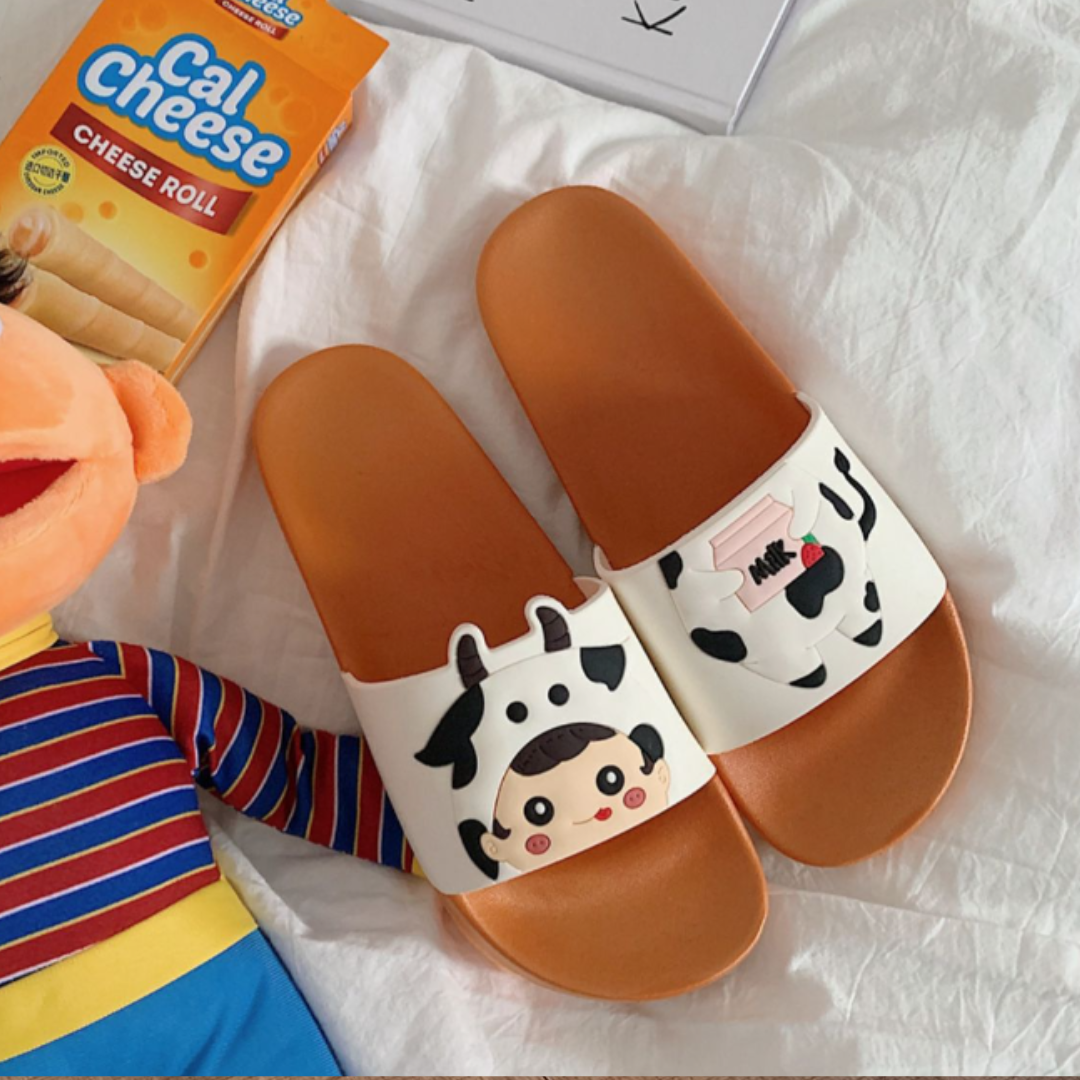 Waterproof Super Soft Slippers Cute Cow Orange