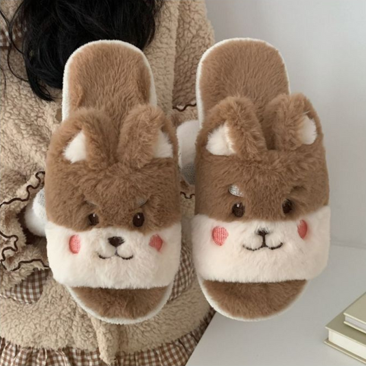 Winter Fluffy and Cute Warm Slippers Corgi
