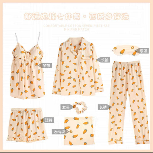 Carrot Cotton Seven-Piece Pajamas Set