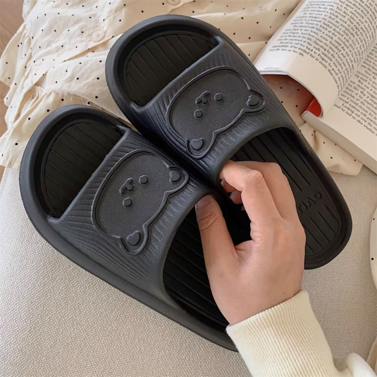 Waterproof Super Soft Bath Slippers Bear Black