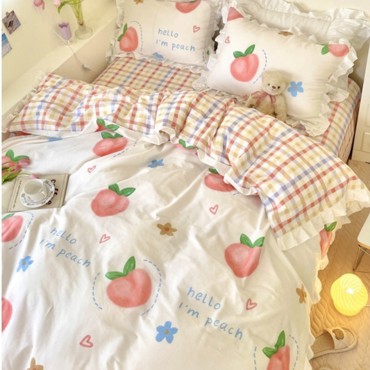 [Six-Piece Set] Peach Pure Cotton Four Seasons Bedding