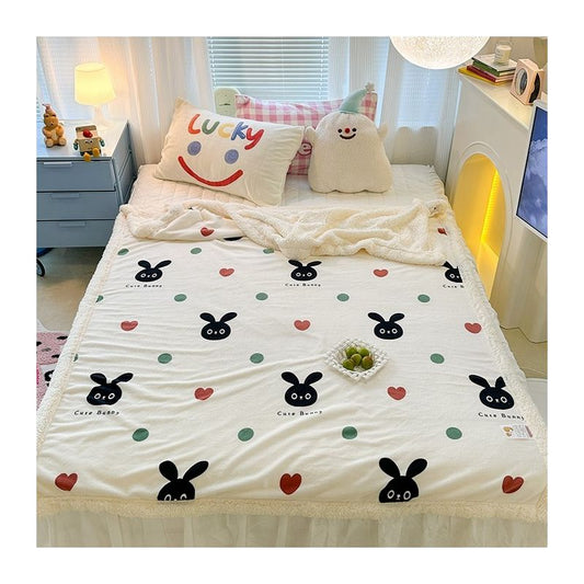 【Free Gift】Milk Velvet Lamb Velvet Blanket – Heart Bunny