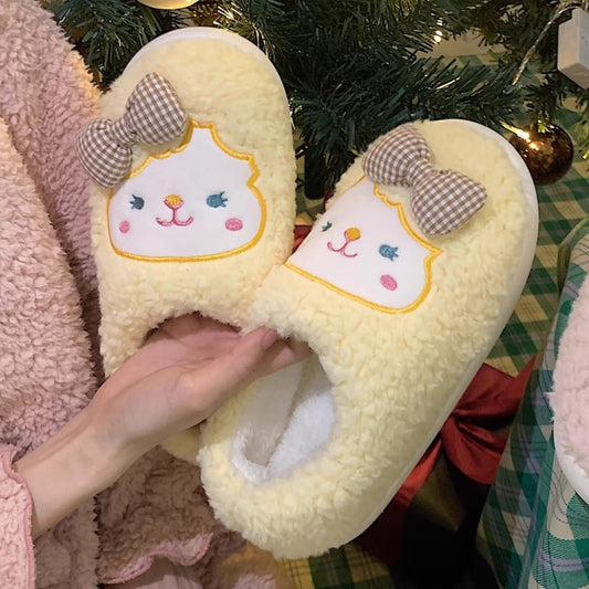 Winter Fluffy and Cute Warm Slippers - Bow Lamb
