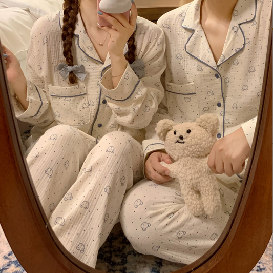 Baby Cotton Bubble Gauze Home Wear - Little Bear Dots Couple's Version