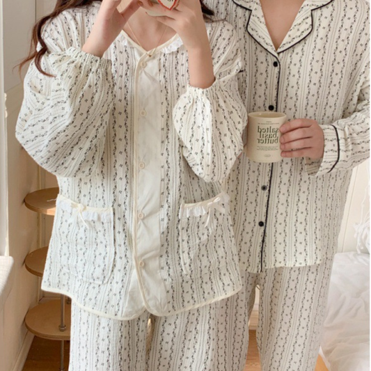 Baby Cotton Bubble Gauze Home Wear - Striped Floral Couple's Version