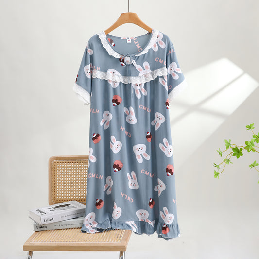 Thin Cotton Summer Nightgown - Bunny Cake