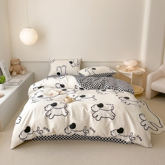 40S Pure Cotton Reversible Line Dog- 4 in 1 bedding sets