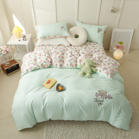 40S Pure Cotton Reversible 4 in 1 Bedding Sets Lavender Teddy Bear