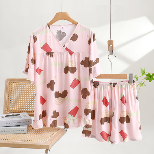 Thin Cotton Summer Short Sleeve Pajama Set Mickey - Pink