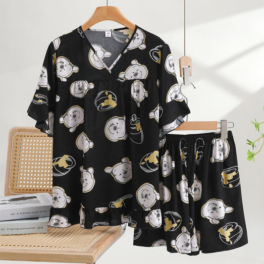 Thin Cotton Summer Short Sleeve Pajama Set - Winnie the Pooh - Female