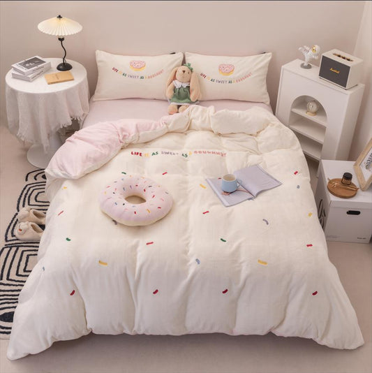 Winter 4-Piece Plush Set - High Gsm Soft Flannel Bedding Set In Donut