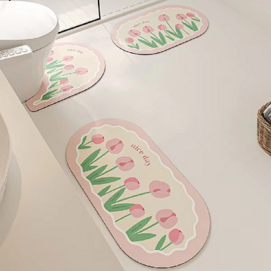 Bathroom Floor Mat Toilet U-Shaped Non-Slip Pink
