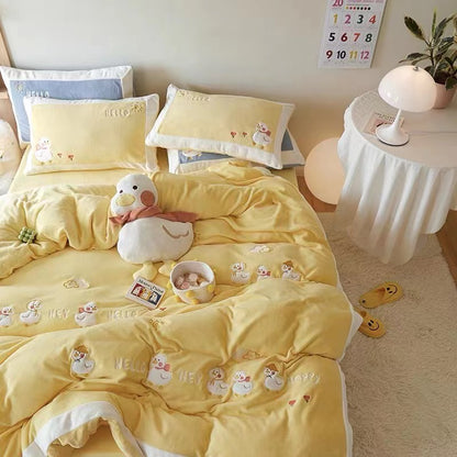 High GSM Milk Velvet Set in 4 Duck Yellow Complimentary Matching Cushion