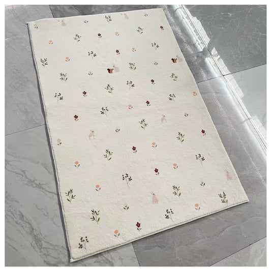 Faux Lambswool Modern Living Room Rug Squirrels Flowers