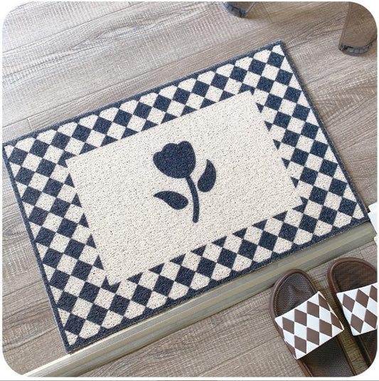 French Checkerboard Small Flower Home Silk Loop Carpet