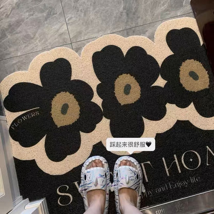 Wire Loop Entrance Mat Black Three Flowers