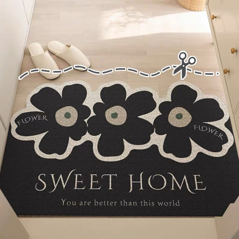 Wire Loop Entrance Mat Black Three Flowers