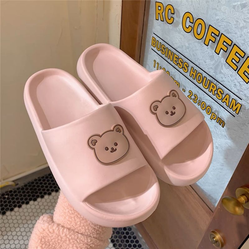 Waterproof Super Soft Bath Slippers Big Head Bear Pink