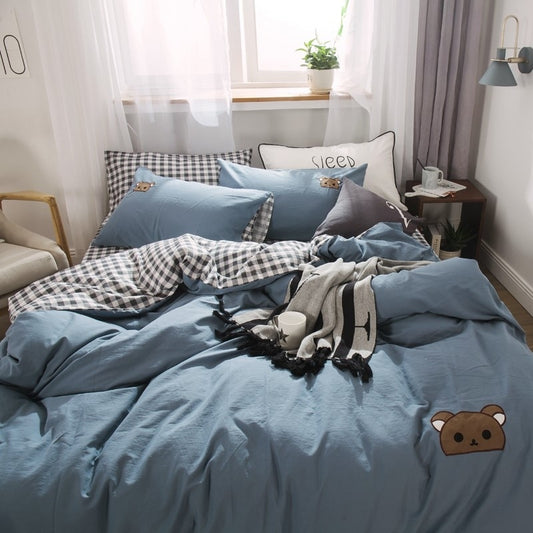 Water-washed Cotton Embroidered Fitted Sheet Enchanted Black And White