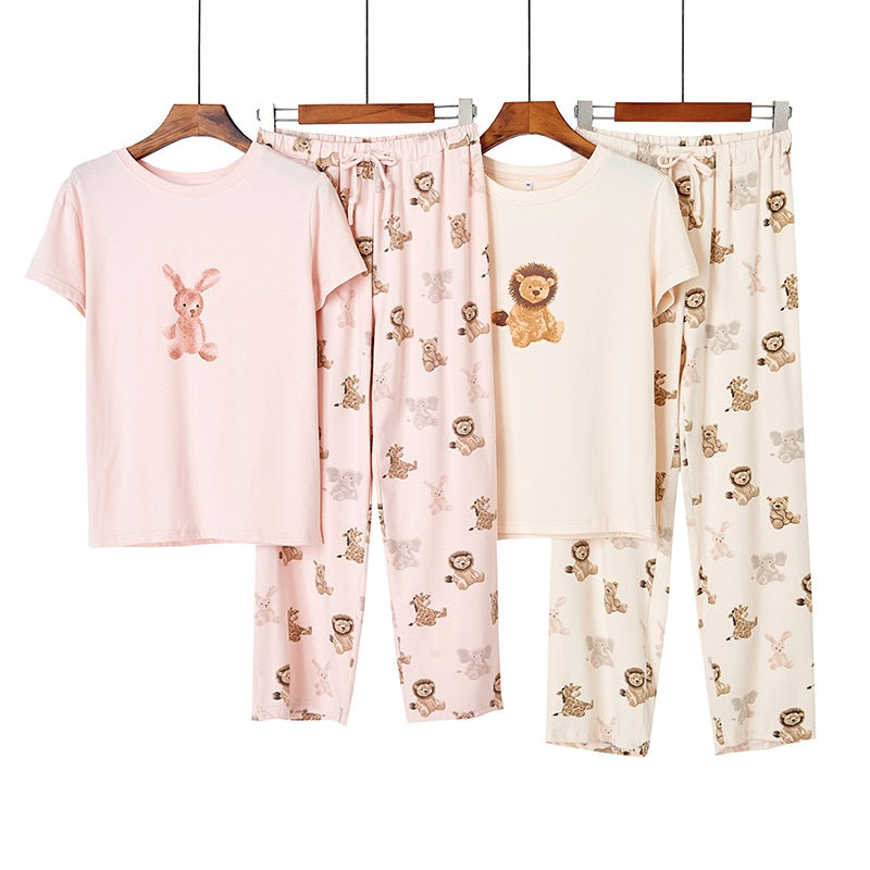 Cute Short-Sleeved Printed Pajamas And Trousers Set