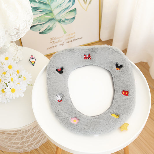 Winter Warm Butt Fluffy Toilet Seat Cover Gray Mickey