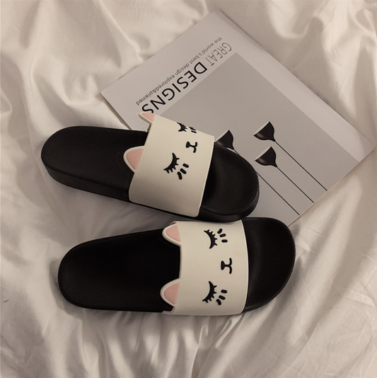 Waterproof Super Soft Slippers Cute Cat Black and White