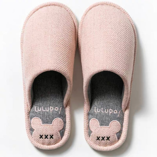 Four Seasons Comfortable Linen Slippers Mickey Head Pink