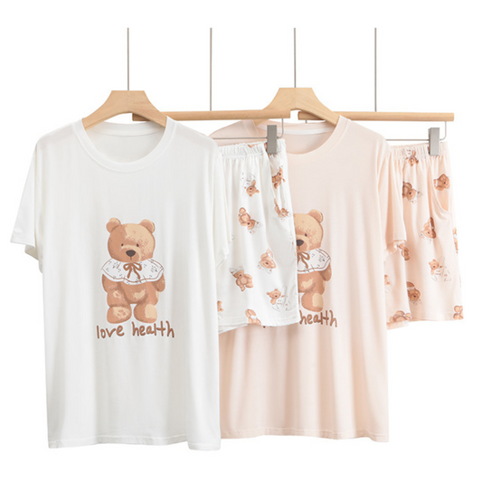 Modal Ultra-Soft Hand Feel Bib Little Bear Short Sleeve Set