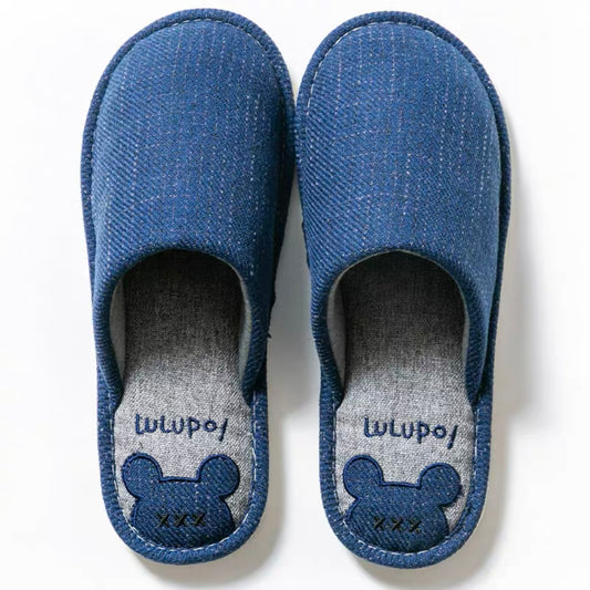 Four Seasons Comfortable Linen Slippers Mickey Head Blue