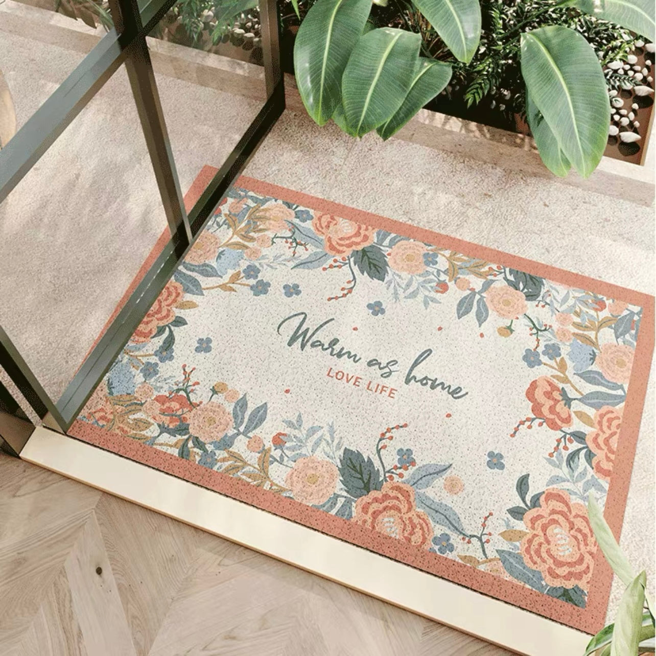 Wire Loop Entrance Mat Nordic Pink Flowers