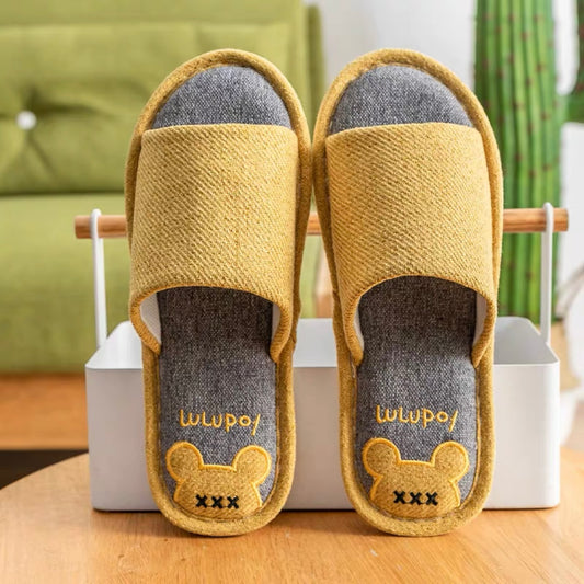 Four Seasons Comfortable Linen Slippers Open-mouthed Mickey Head Yellow