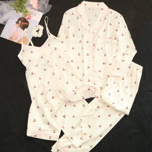 Strawberry Cherry Ice Silk Camisole Pajamas