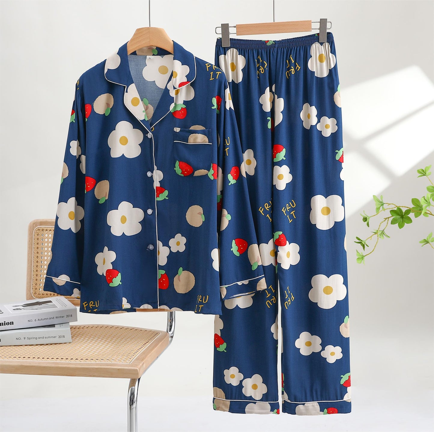 Thin Cotton Spring and Autumn Long-sleeved Pajama Set