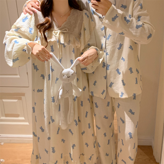 Baby Cotton Bubble Gauze Home Wear - Blue Rabbit Couple's Version