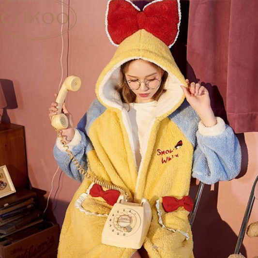 Winter Ultra Warmth Coral Fleece Gown Set Snow White Yellow