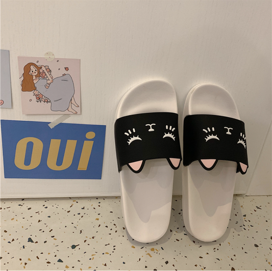 Waterproof Super Soft Slippers Cute Cat White and Black