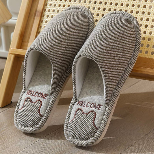Winter Fluffy and Cute Warm Slippers Striped Grey