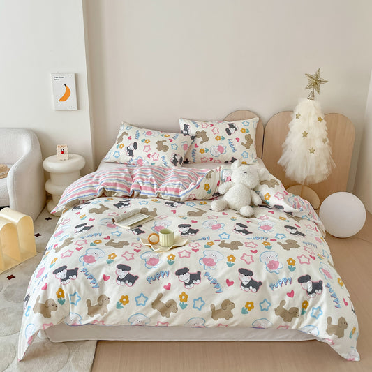 40S Pure Cotton Reversible 4 in 1 Bedding Sets Puppy Party