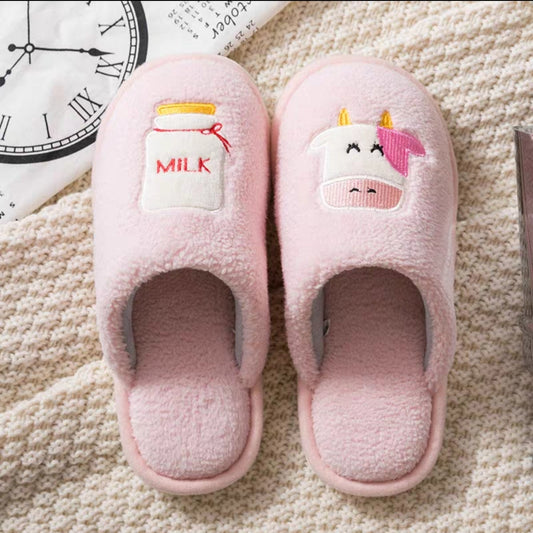 Winter Fluffy and Cute Warm Slippers Cute Cow Pink