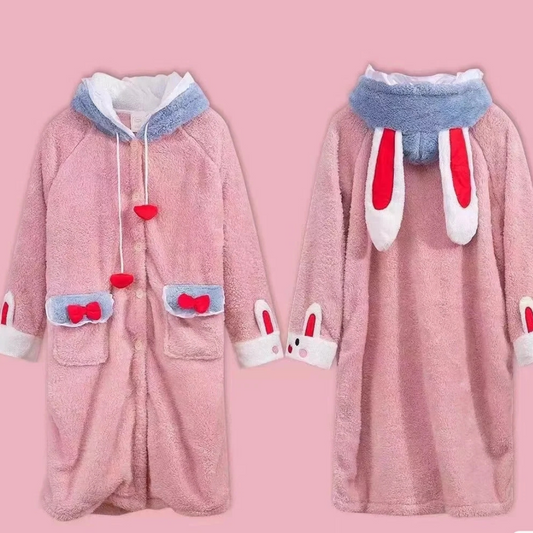 Winter Ultra Warmth Coral Fleece Gown Rabbit and Alice Pink